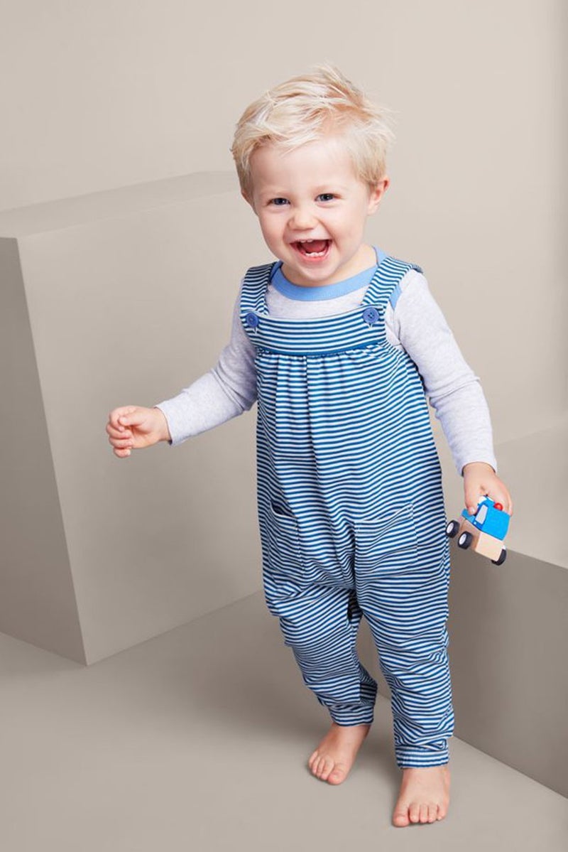 Tchibo Toddlers Girl Stripes Sleeveless Romper, Blue and White - Image 1